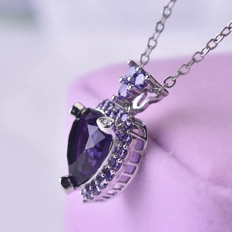 European and American Luxury Amethyst Love Pendant Necklace