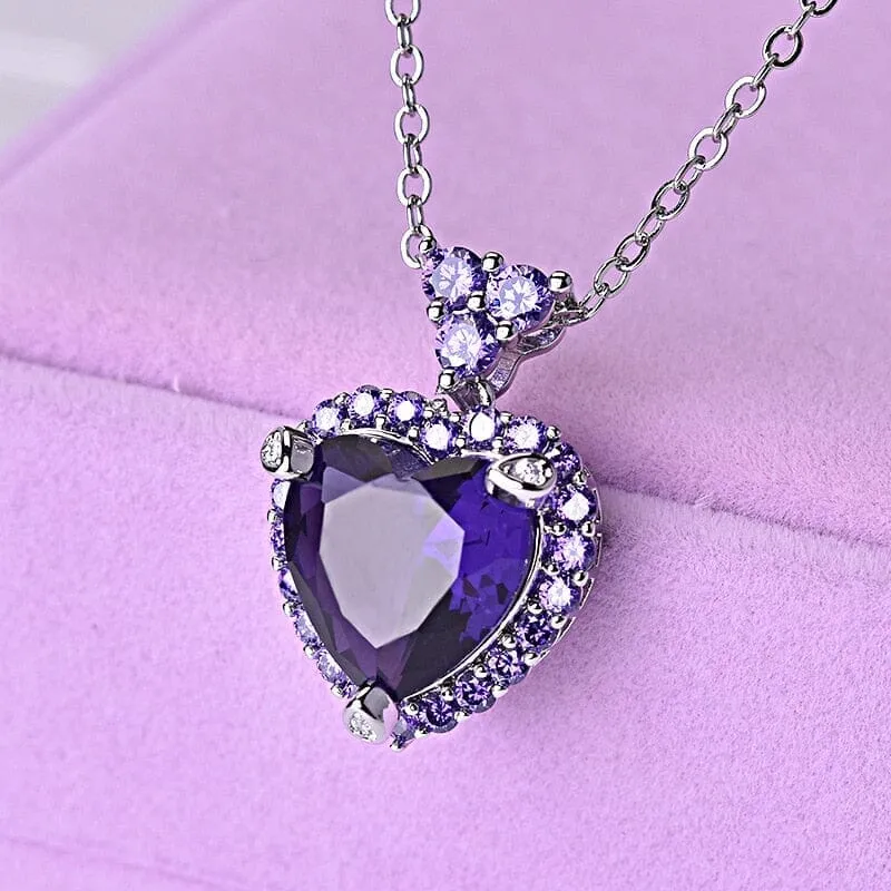 European and American Luxury Amethyst Love Pendant Necklace