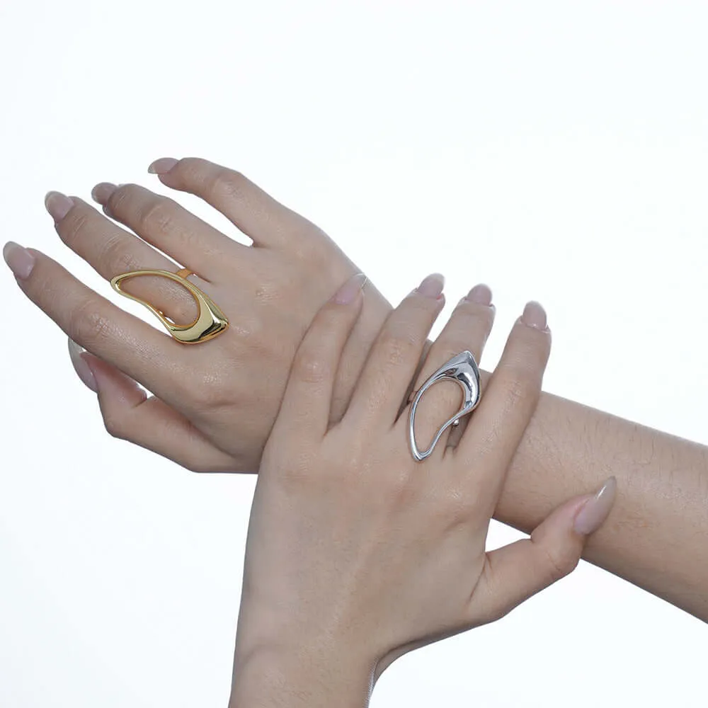 Exaggerated Geometric Skeleton Teardrop Band Ring