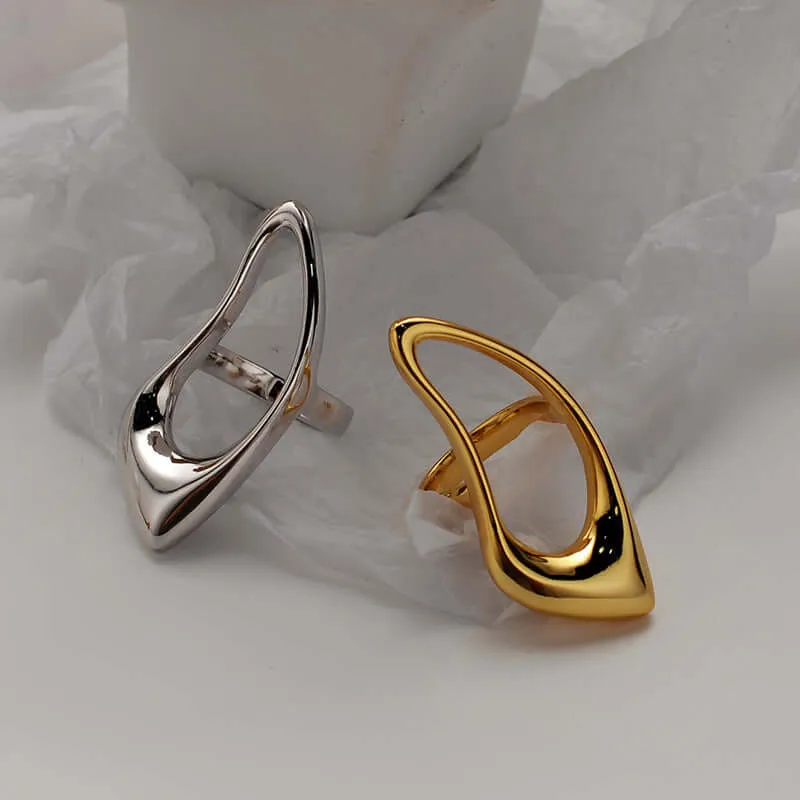 Exaggerated Geometric Skeleton Teardrop Band Ring