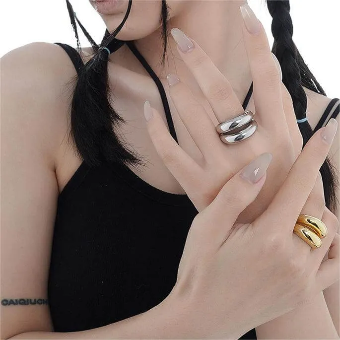 Exaggerated Glossy Geometric 925 Silver Adjustable Ring