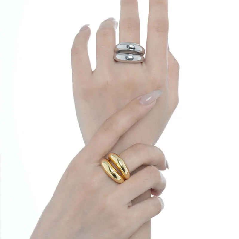 Exaggerated Glossy Geometric 925 Silver Adjustable Ring