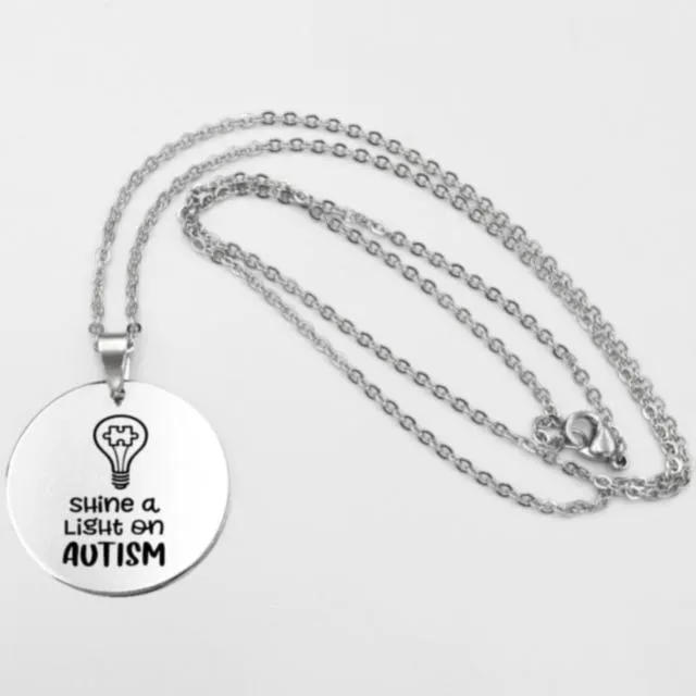 Fashion Stainless steel Necklace Fun Autism Awareness Ribbon Pendant Necklaces Jigsaw Puzzle Piece Children's Jewelry Gift