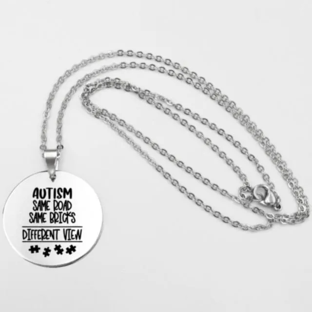 Fashion Stainless steel Necklace Fun Autism Awareness Ribbon Pendant Necklaces Jigsaw Puzzle Piece Children's Jewelry Gift