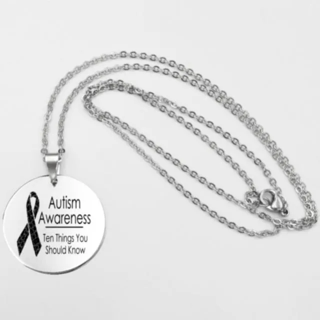 Fashion Stainless steel Necklace Fun Autism Awareness Ribbon Pendant Necklaces Jigsaw Puzzle Piece Children's Jewelry Gift