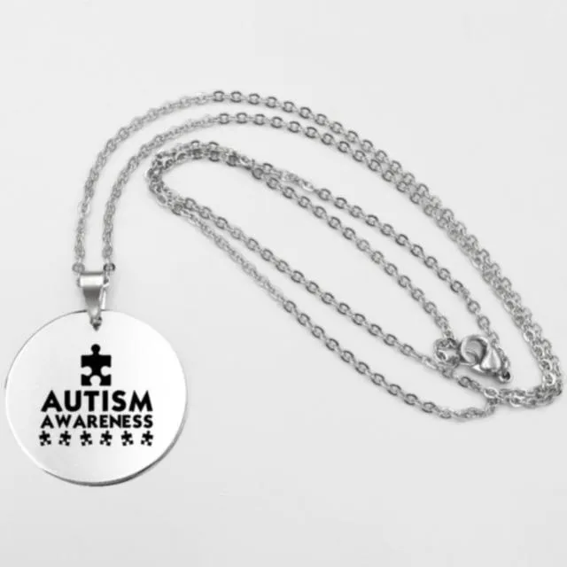 Fashion Stainless steel Necklace Fun Autism Awareness Ribbon Pendant Necklaces Jigsaw Puzzle Piece Children's Jewelry Gift