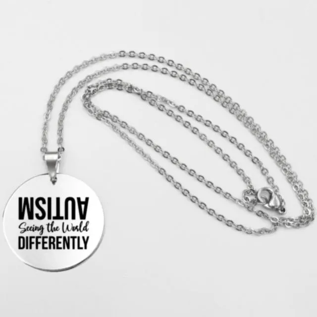 Fashion Stainless steel Necklace Fun Autism Awareness Ribbon Pendant Necklaces Jigsaw Puzzle Piece Children's Jewelry Gift