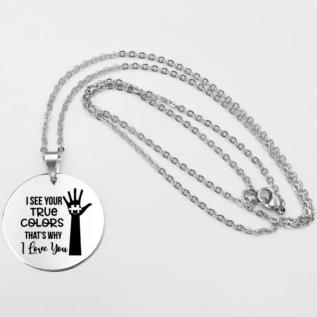 Fashion Stainless steel Necklace Fun Autism Awareness Ribbon Pendant Necklaces Jigsaw Puzzle Piece Children's Jewelry Gift