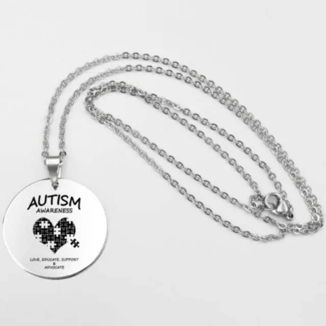 Fashion Stainless steel Necklace Fun Autism Awareness Ribbon Pendant Necklaces Jigsaw Puzzle Piece Children's Jewelry Gift