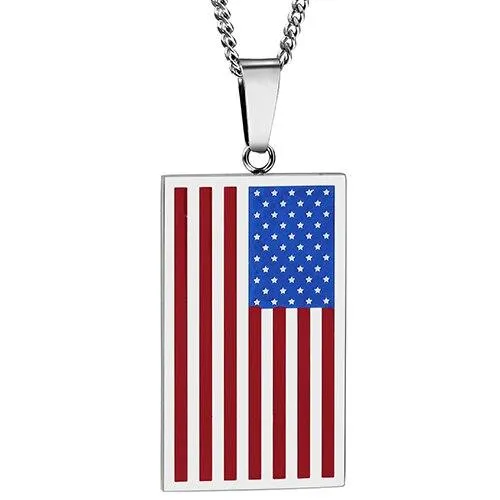 Flat Metallic USA Flag Pendant with Chain Necklace