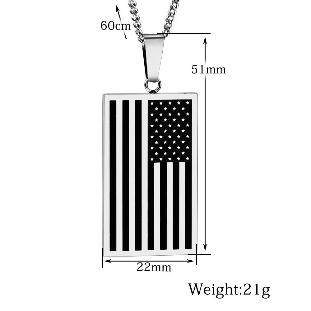 Flat Metallic USA Flag Pendant with Chain Necklace