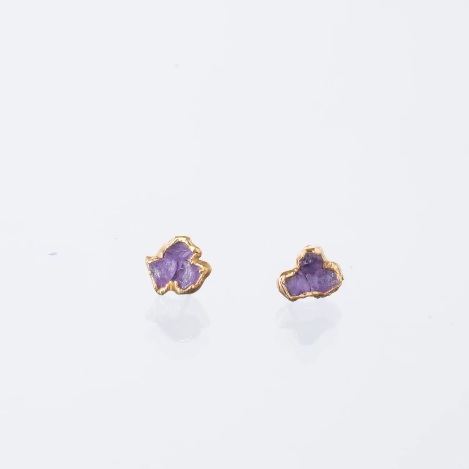 Fleur Raw Triple Amethyst Cluster Stud Earrings