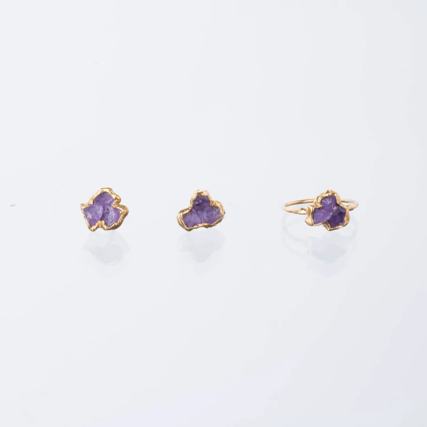 Fleur Raw Triple Amethyst Cluster Stud Earrings