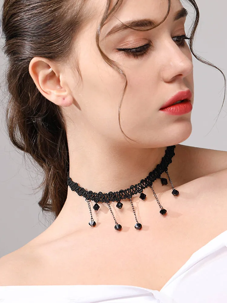 FN Sexy Lace Clavicle Chain Tassel Necklace LOJS53