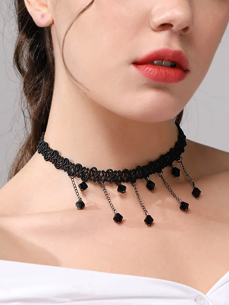 FN Sexy Lace Clavicle Chain Tassel Necklace LOJS53