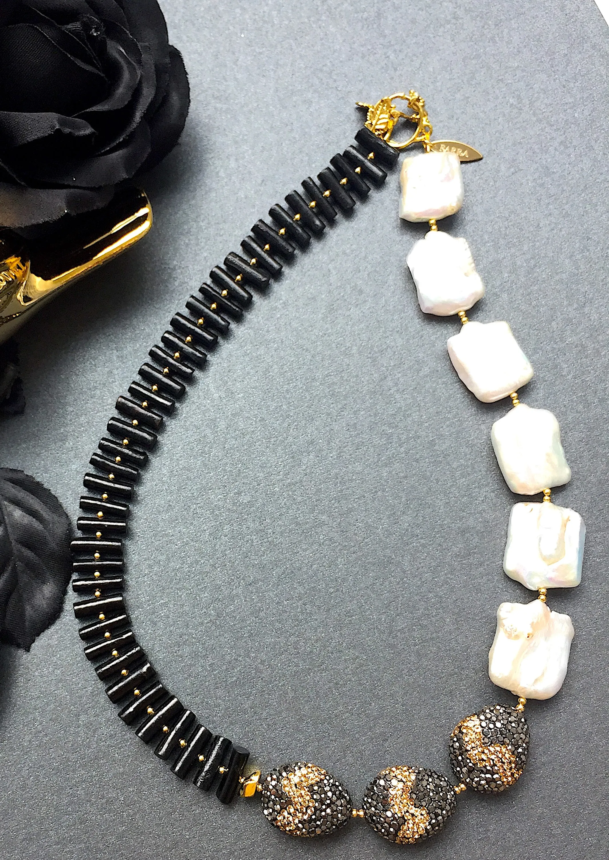 Freshwater Pearls with Black Coral Statement Necklace MN006