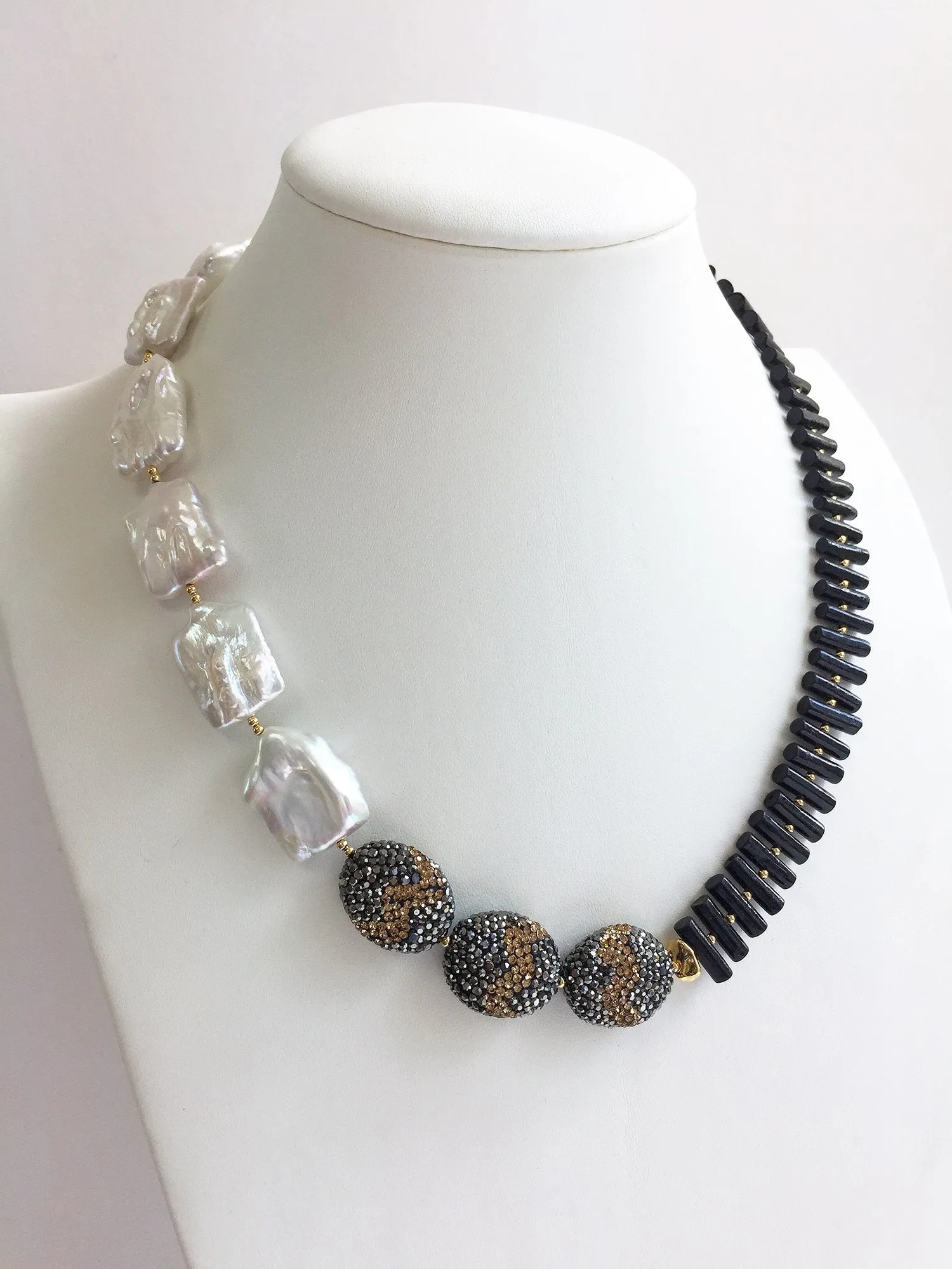 Freshwater Pearls with Black Coral Statement Necklace MN006