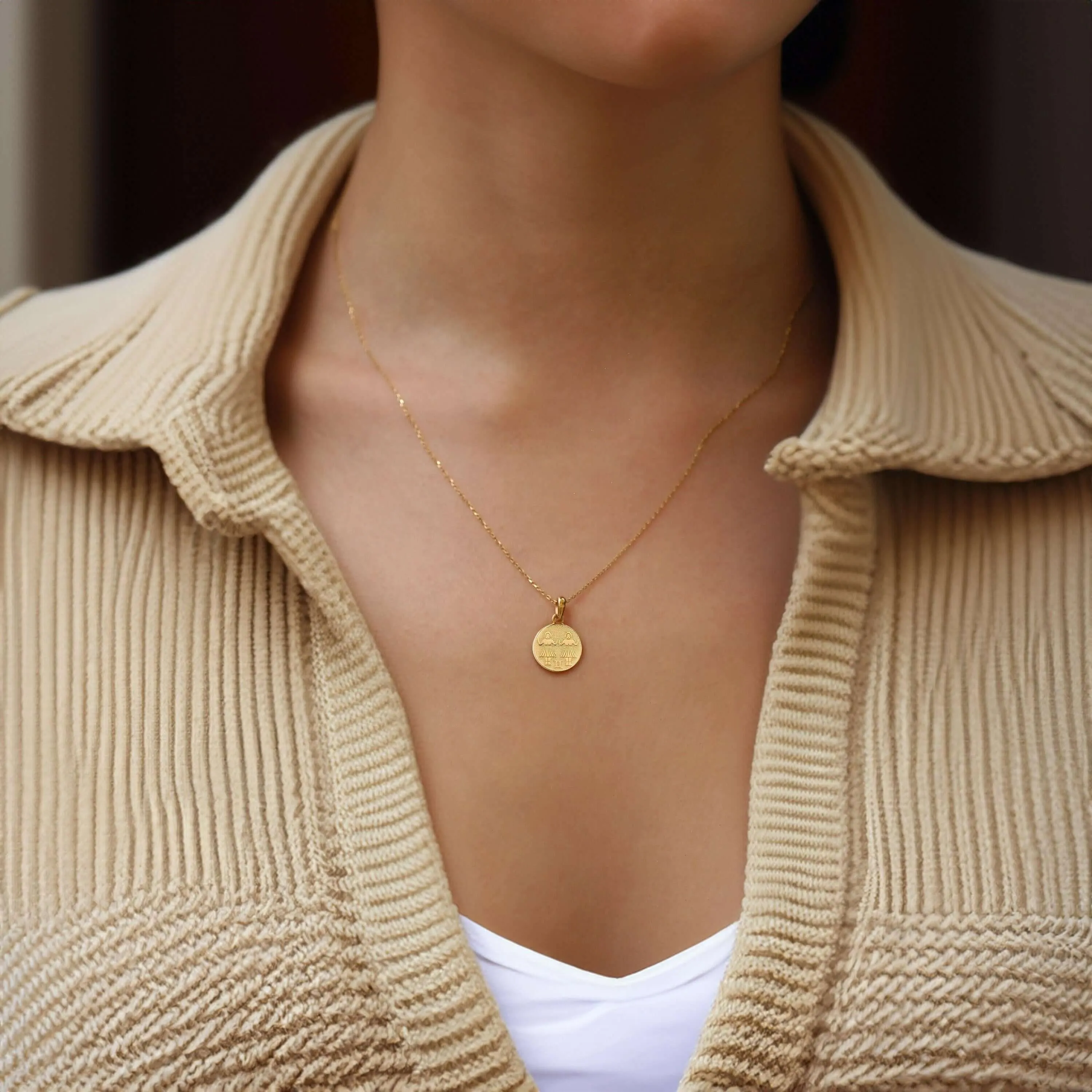 Gemini Zodiac Necklace | 14K Solid Gold