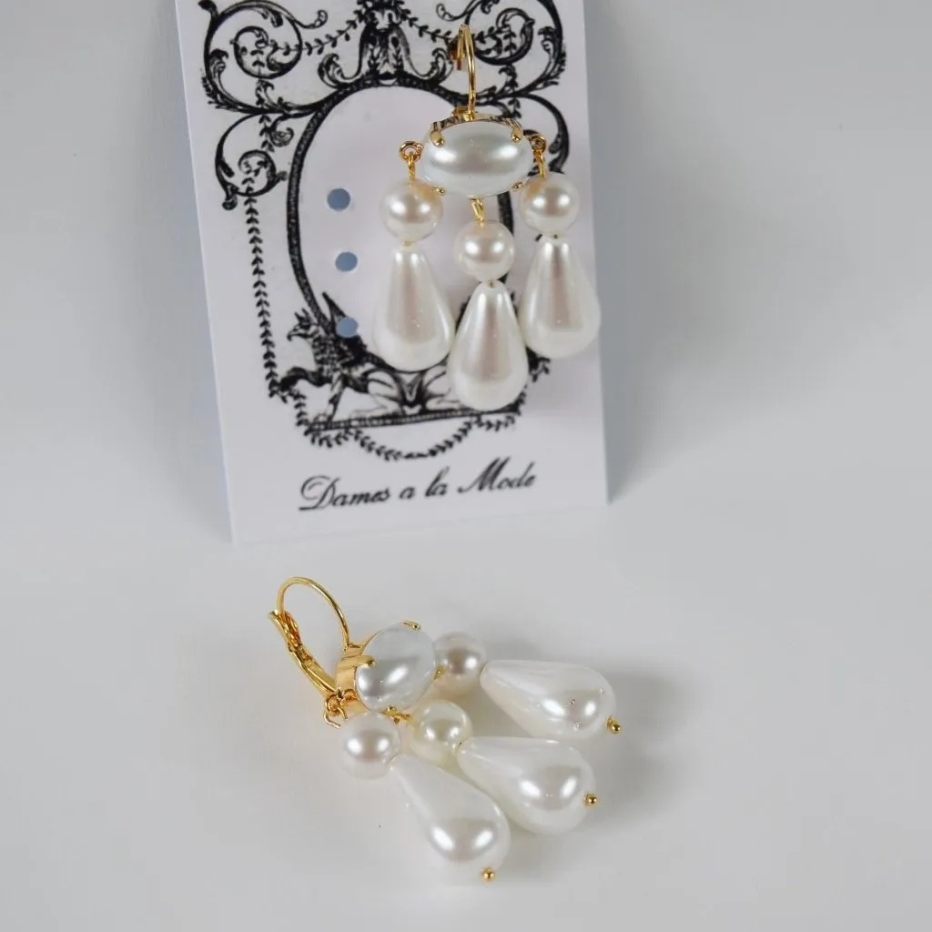 Girandole Earrings - Large Double Pearl