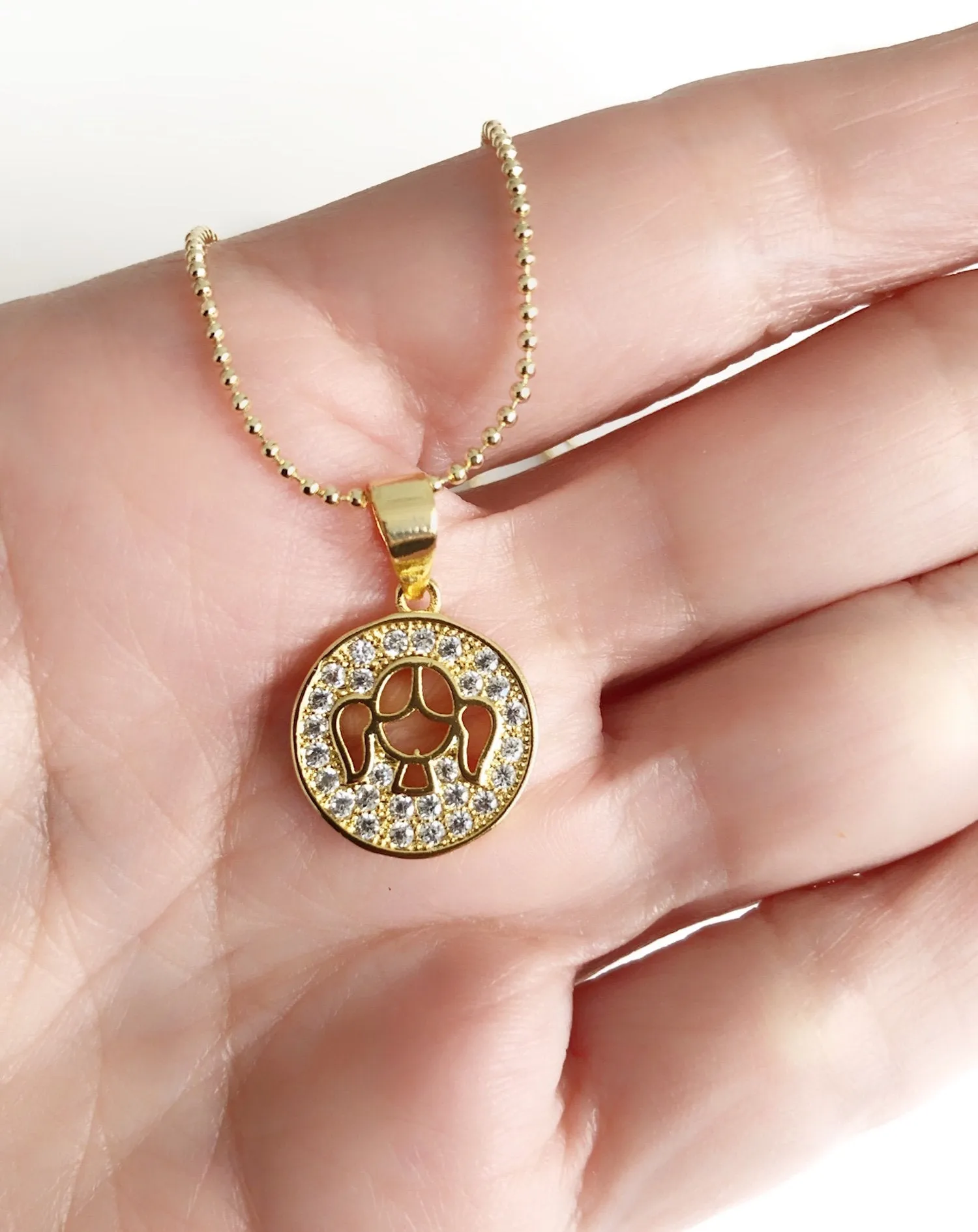 Girl Charm Necklace, New Mom Necklace, Baby Girl Gold Pendant, Rhinestone Kid Pendant, Mothers day Gift for Wife, Sister, Grandma Gift