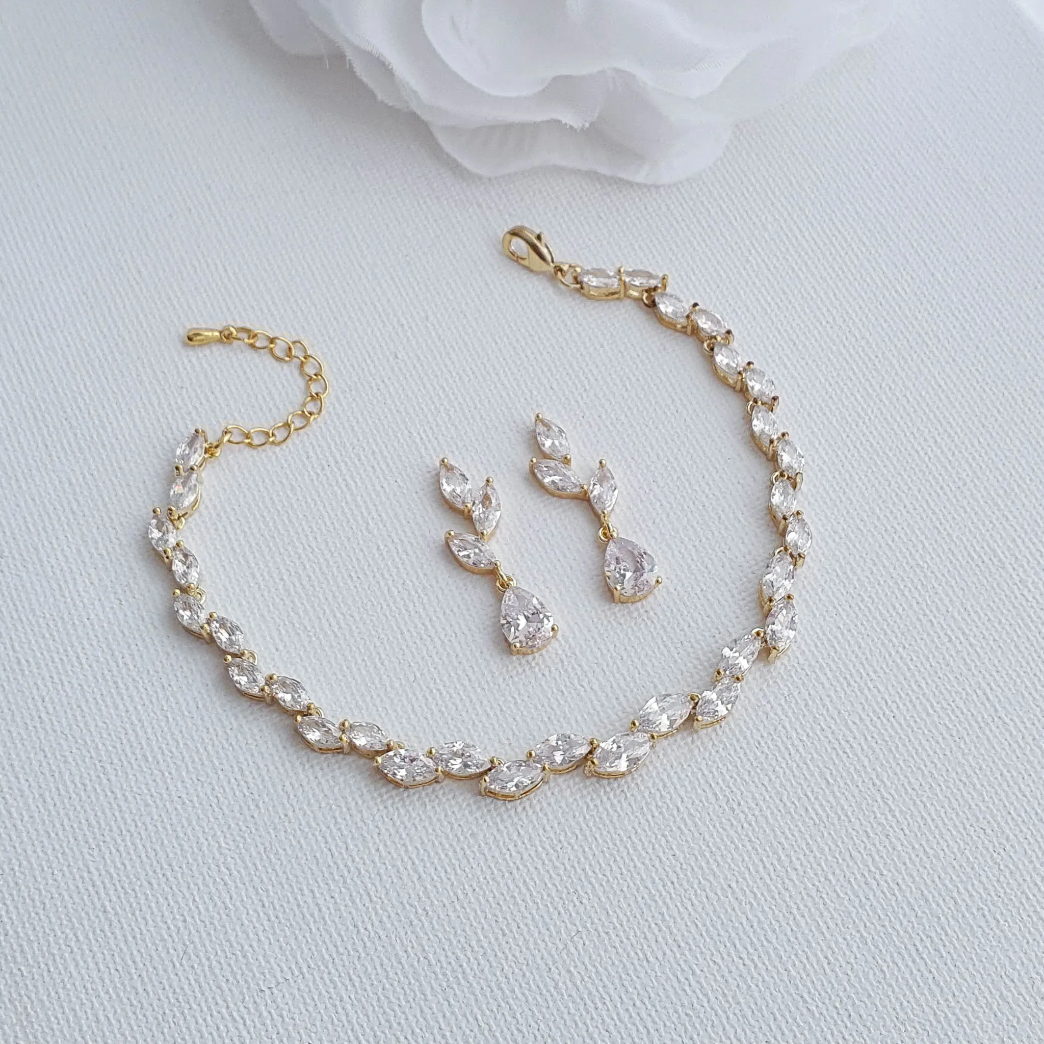 Gold Leaf Earrings and Bracelet Set-Taylor