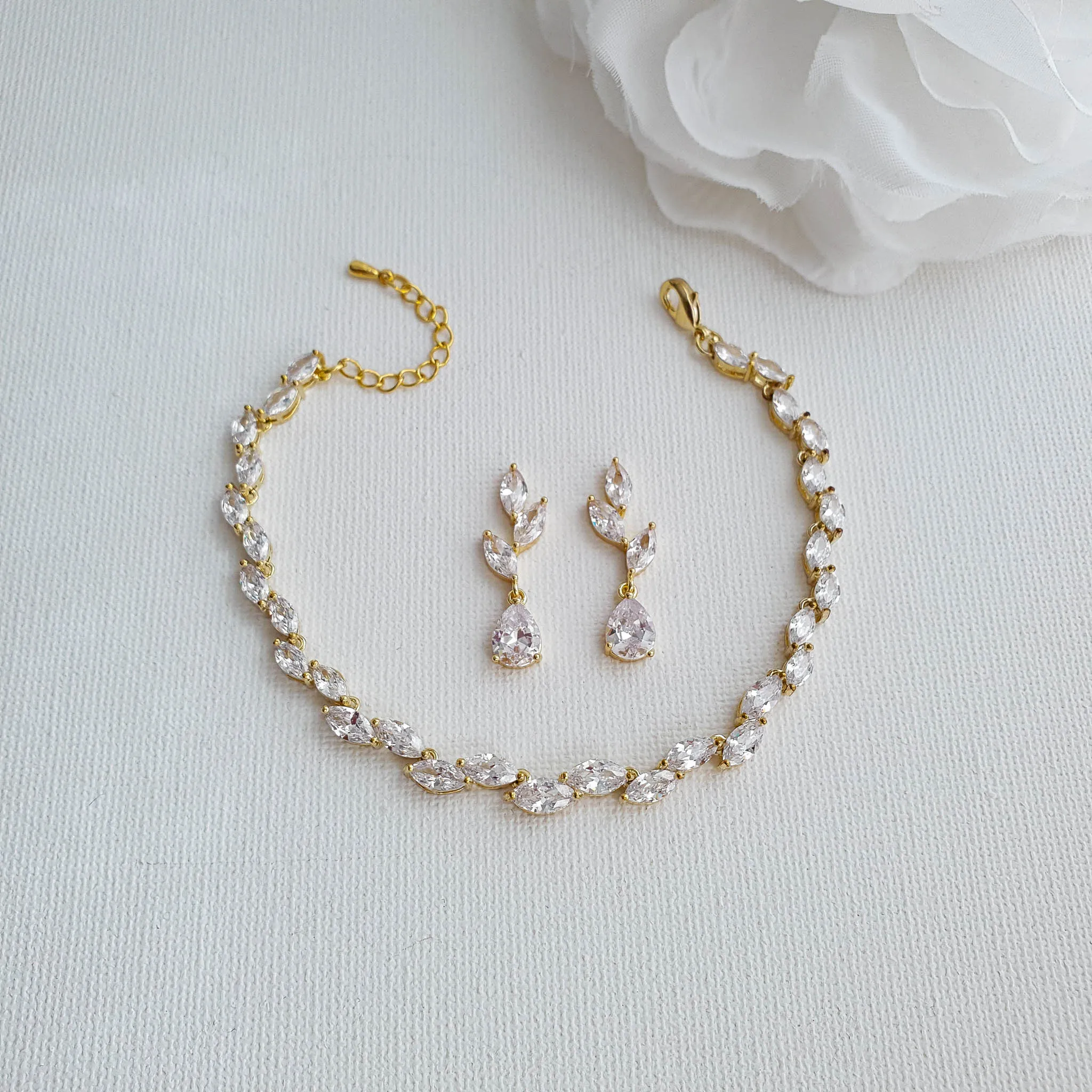 Gold Leaf Earrings and Bracelet Set-Taylor