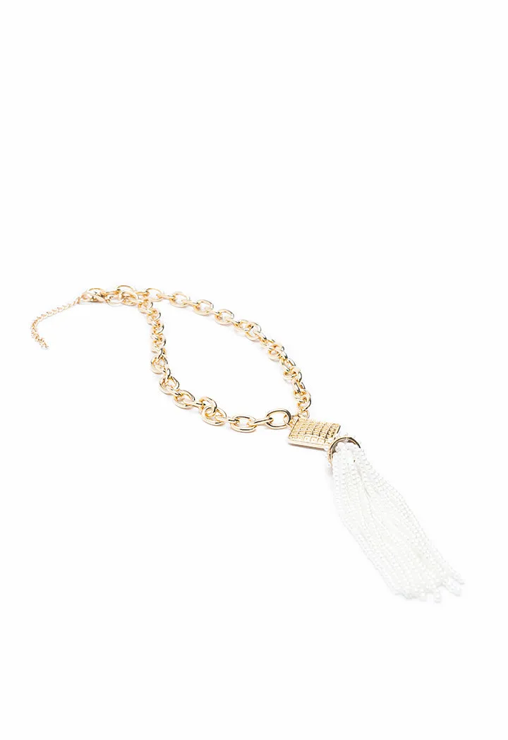 Gold Tone Chain Link Beaded Tassel Choker