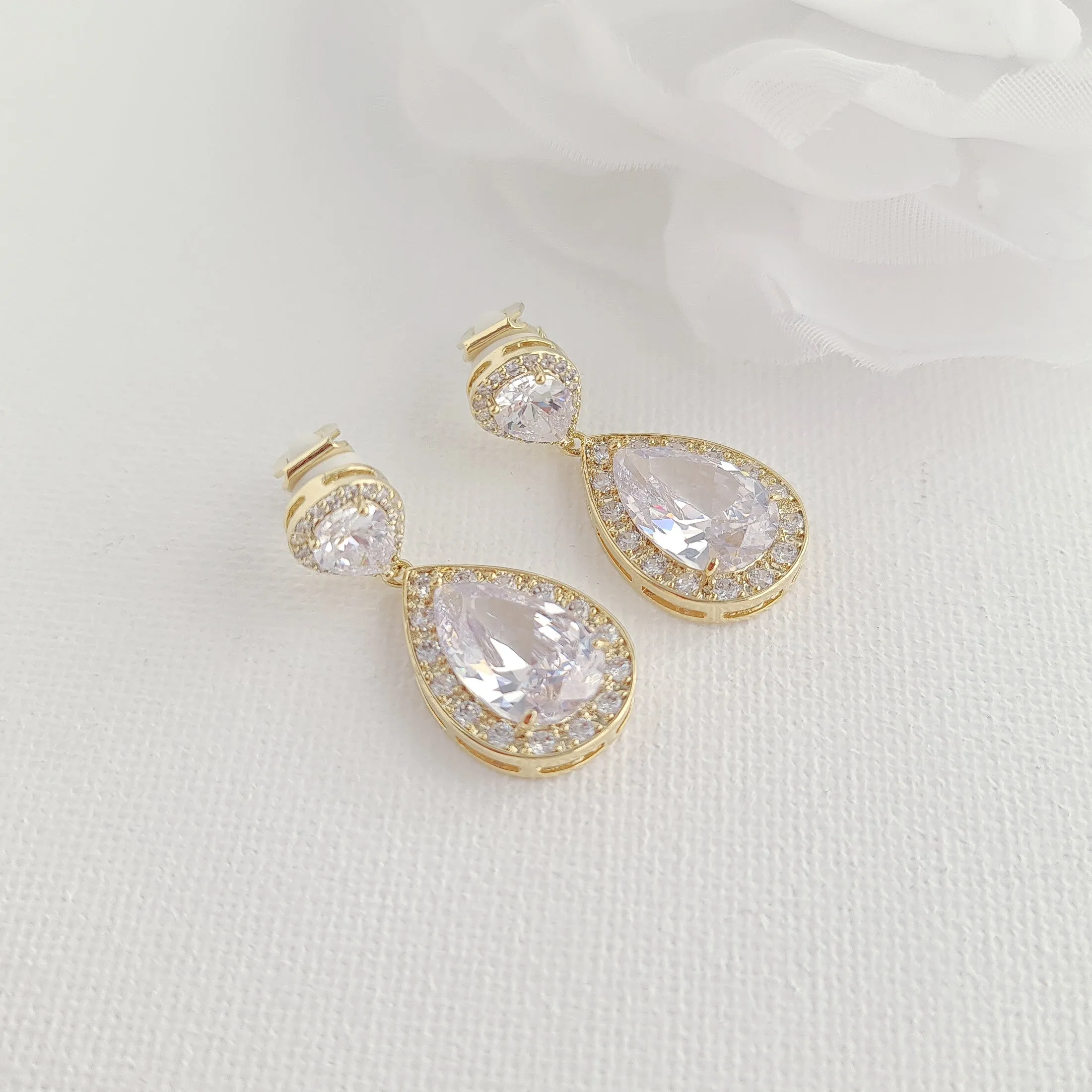 Gold Wedding Clip On Earrings-Evelyn