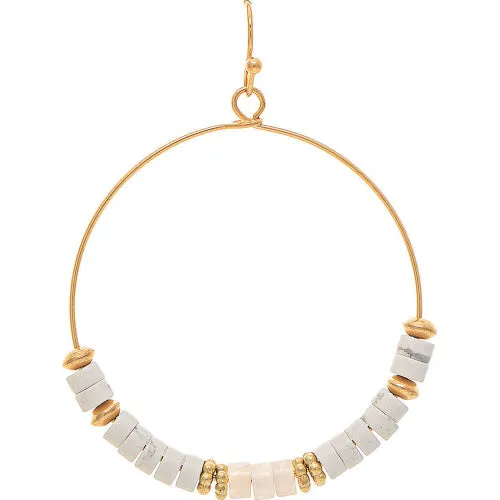 Gold White Stone Bead Circle Earring