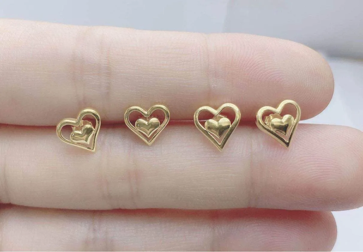 #GOLD2024 | 18K Double Heart Stud Earrings