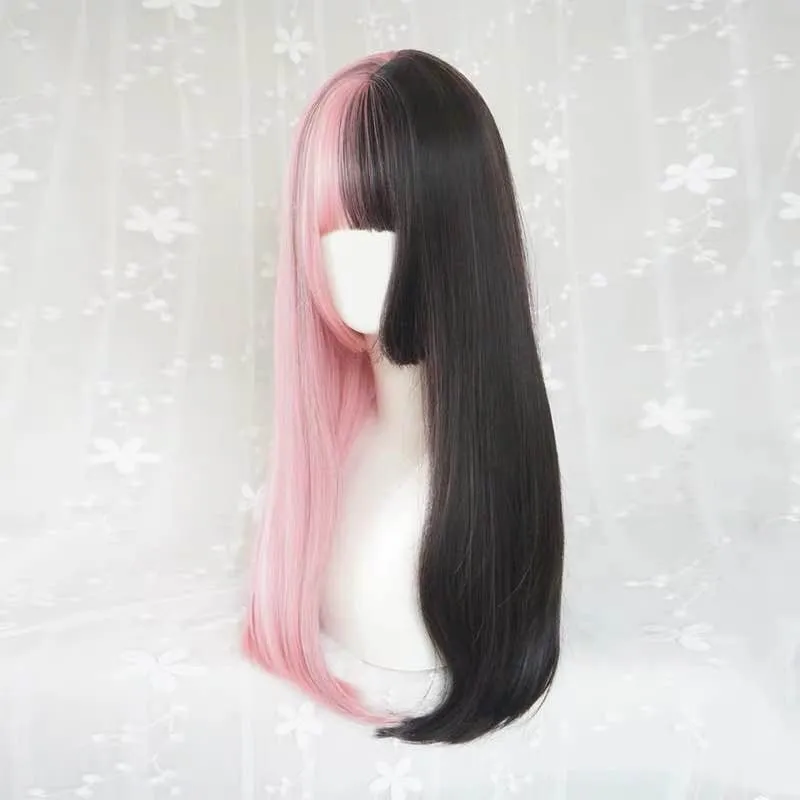 GOTHIC HARAJUKU PINK BLACK LONG STRAIGHT WIG BY31047