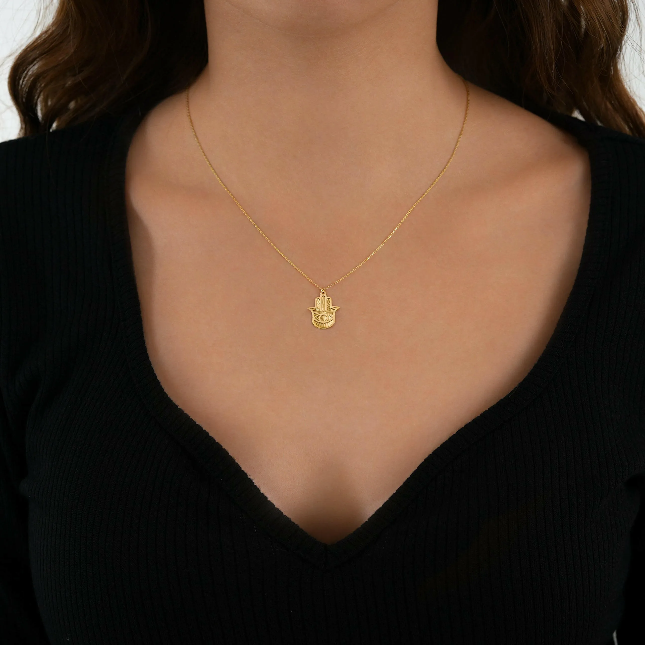 Hamsa Necklace | 14K Solid Gold