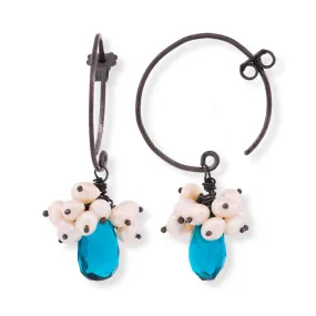 Handmade Black Plated Silver Earrings With Blue London Quartz & Pearls