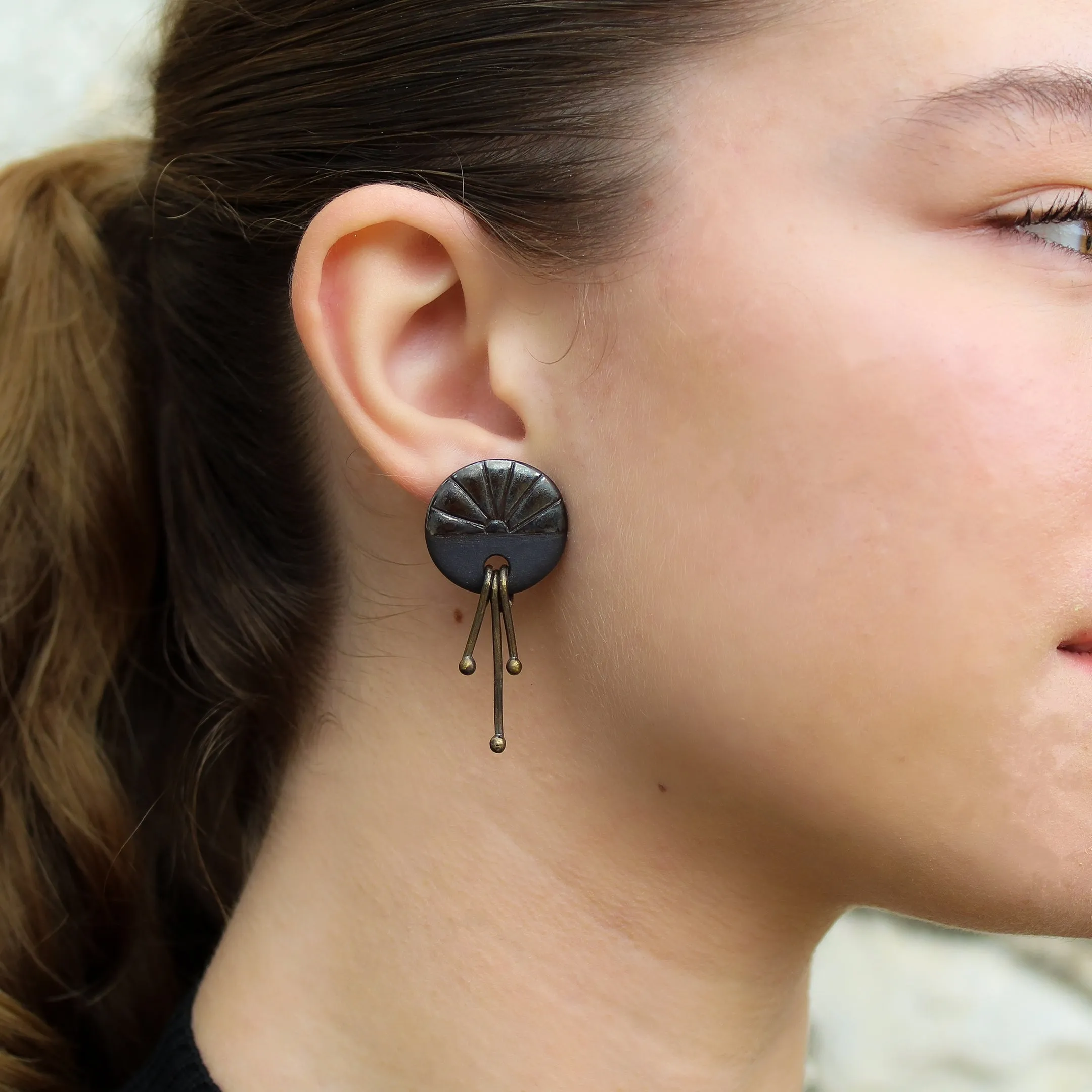 Handmade Porcelain stud earrings "Black Sunset"