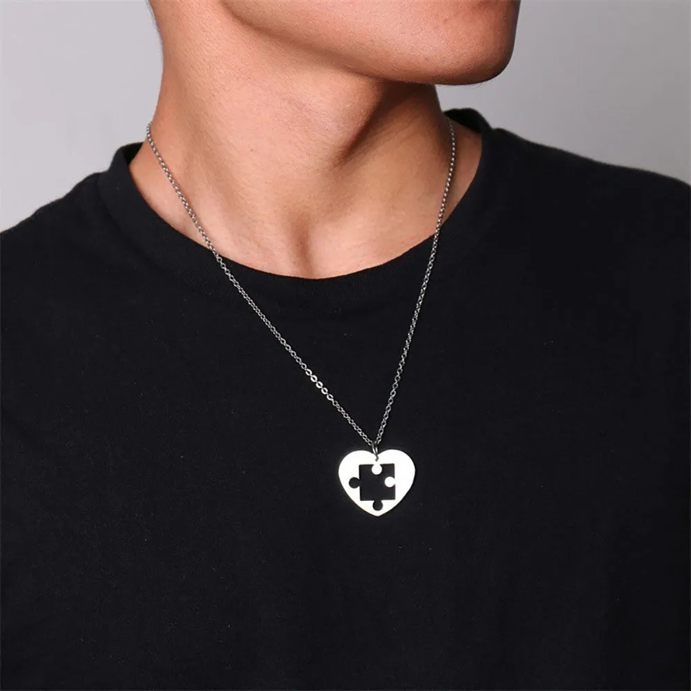 Heart Puzzle Stainless Steel Fashion Couple Necklaces