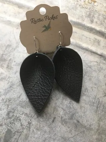 Holly Black Leather Petal Earrings