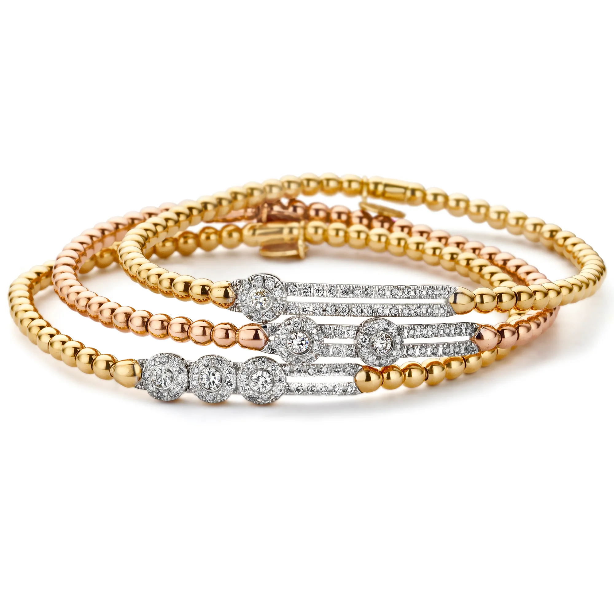 Hulchi Belluni Fidget Bracelet with Single Pave Diamond Moveable Station Rose Gold Stretch Stackable