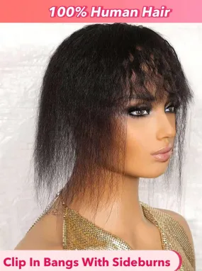 Human Hair Clip In Bangs With Side Burns Extensions