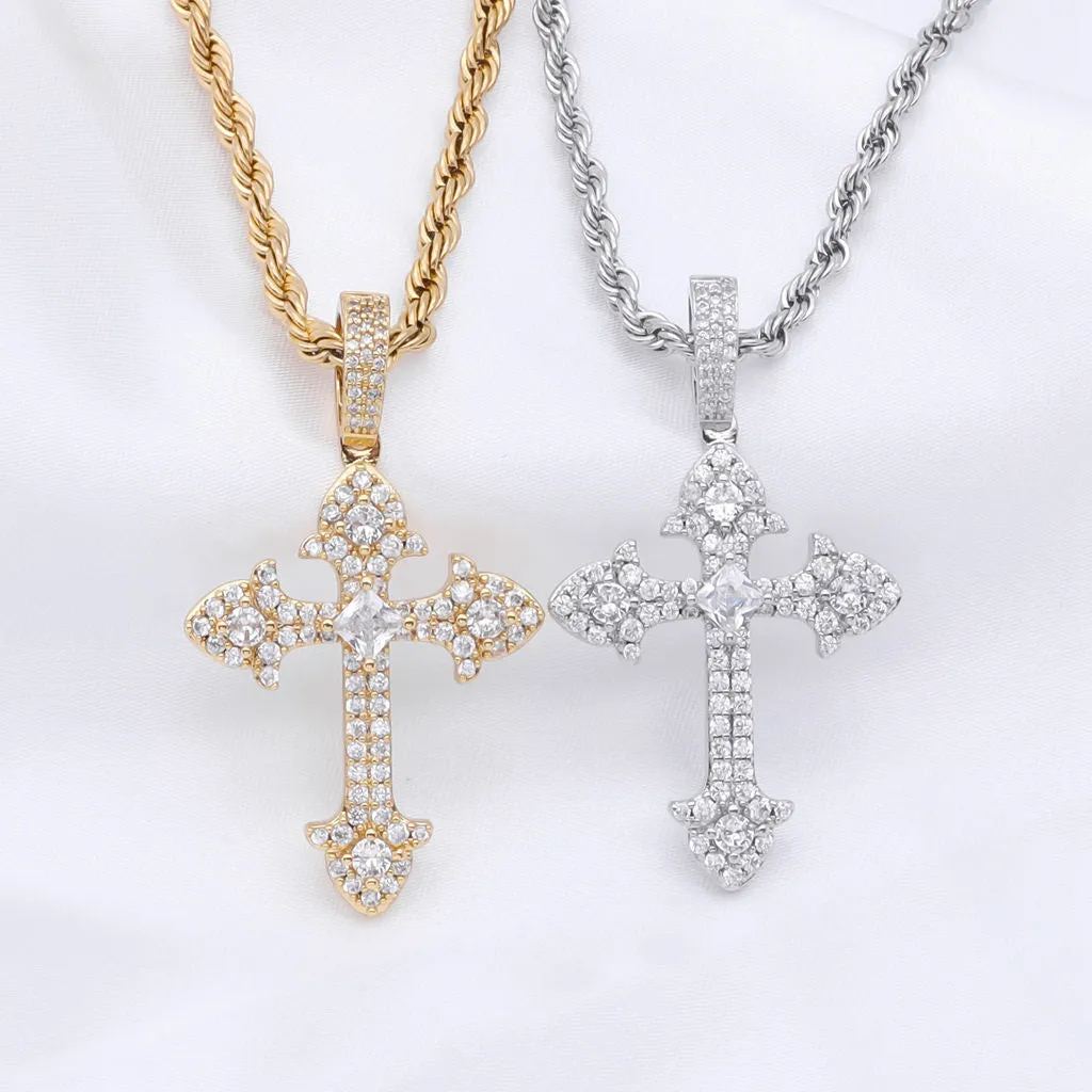 Iced Out Cross Pendant - Silver