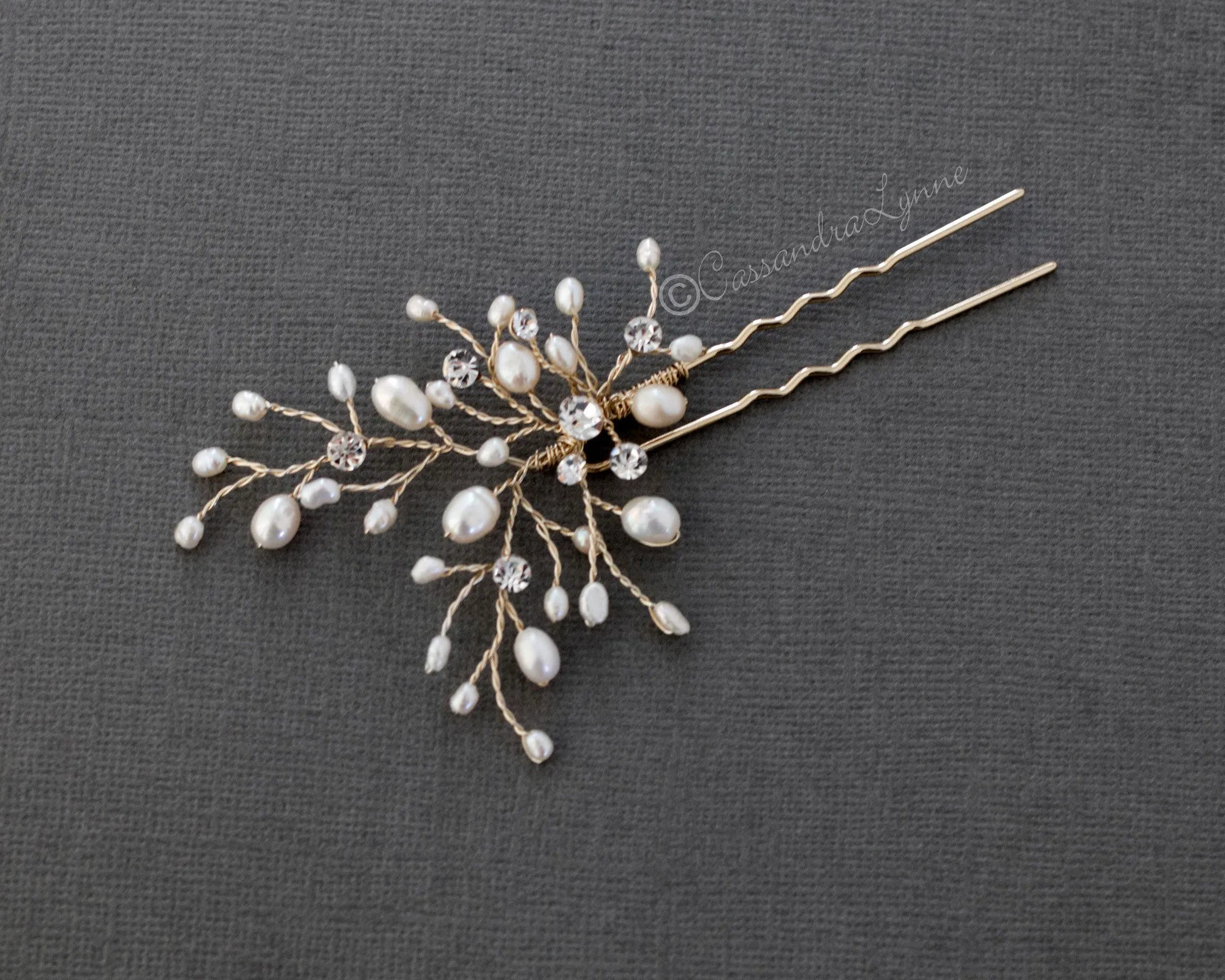 Ivory Pearl and Crystal Bridal Hair Pin