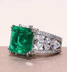 Joud Emerald Green Doublet White Gold Indian Jewelry Cocktail Ring by Jaipur Rose