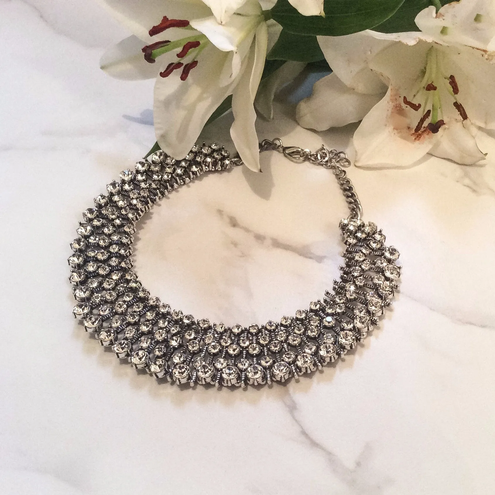 KIARA Silver Rhinestone Embellished Necklace