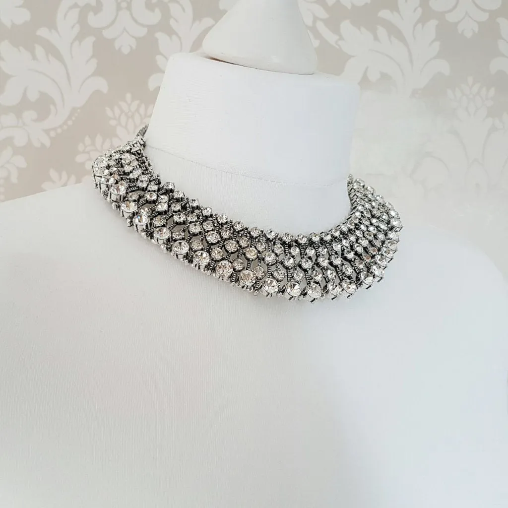 KIARA Silver Rhinestone Embellished Necklace