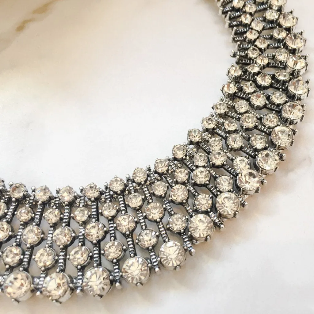 KIARA Silver Rhinestone Embellished Necklace