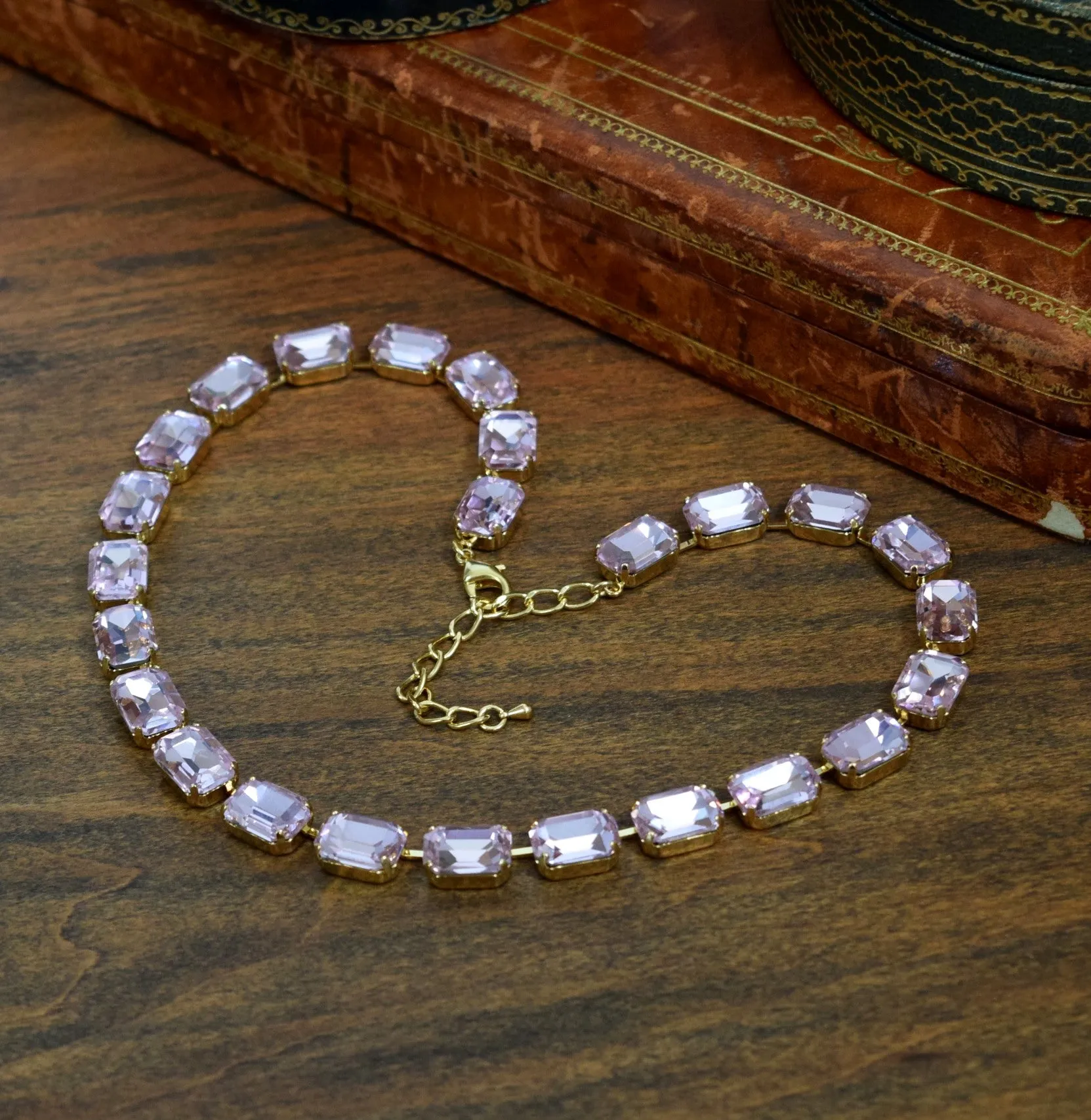 Light Pink Aurora Crystal Necklace - Medium Octagon