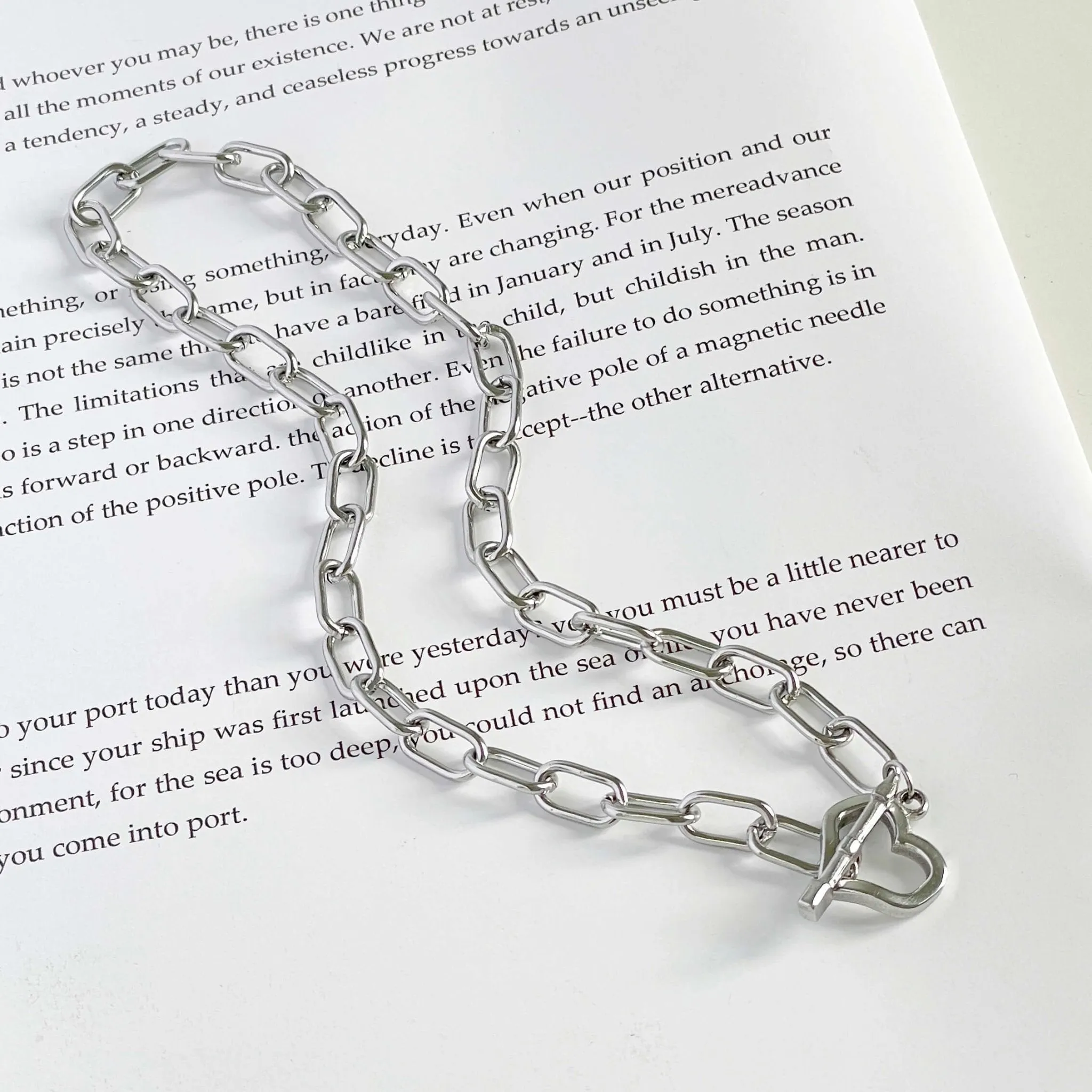 Love Toggle Oval Link Necklace Silver