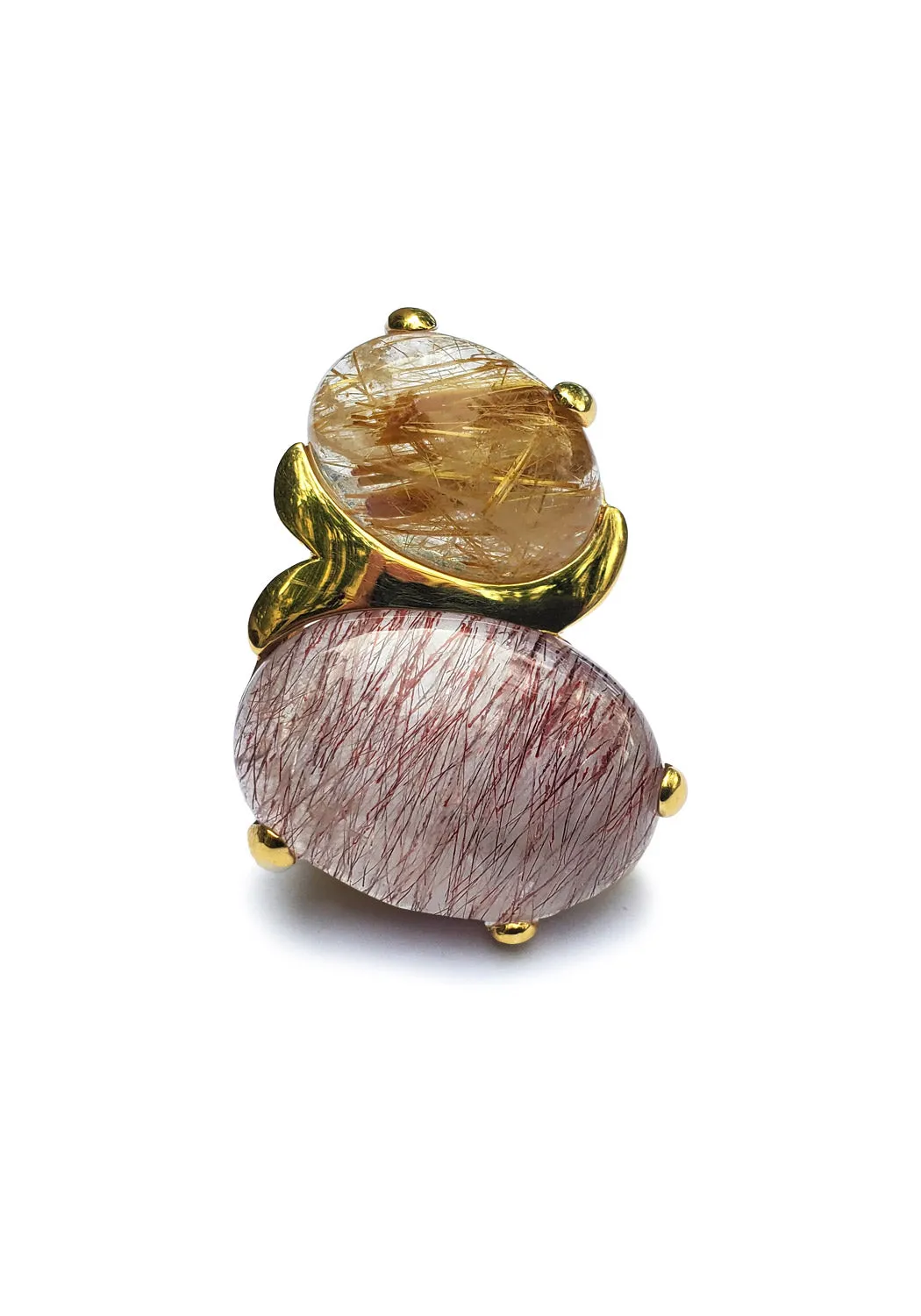 Marco Molinario 18KYG Double Rutilated Amber & Rose Quartz Ring