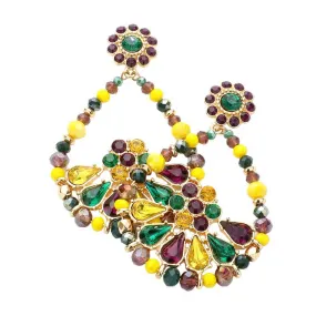 Mardi Gras Multi Stone Dangle Evening Earrings