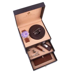 Men Leather Quartz Watch, Wallet, Cufflinks, Keychain, and Ballpoint Pen Gift Box Set