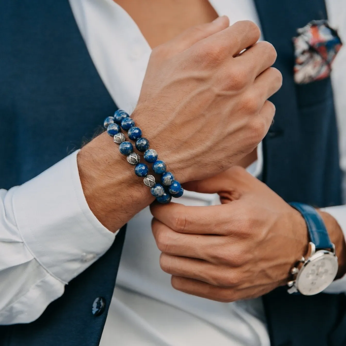 Men's LAPIS LAZULI Beaded Bracelet - One Size Fits All